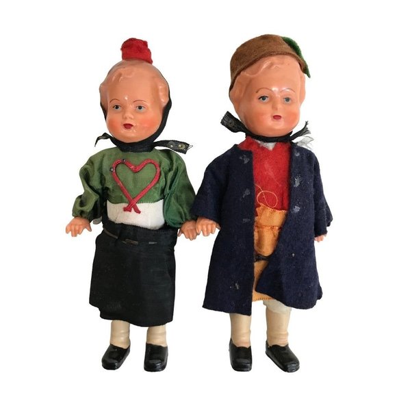 Erich Dittman Edi Germany Set of 2 Celluloid Dolls 7" Girl Boy Vintage 1950s - Picture 2 of 10